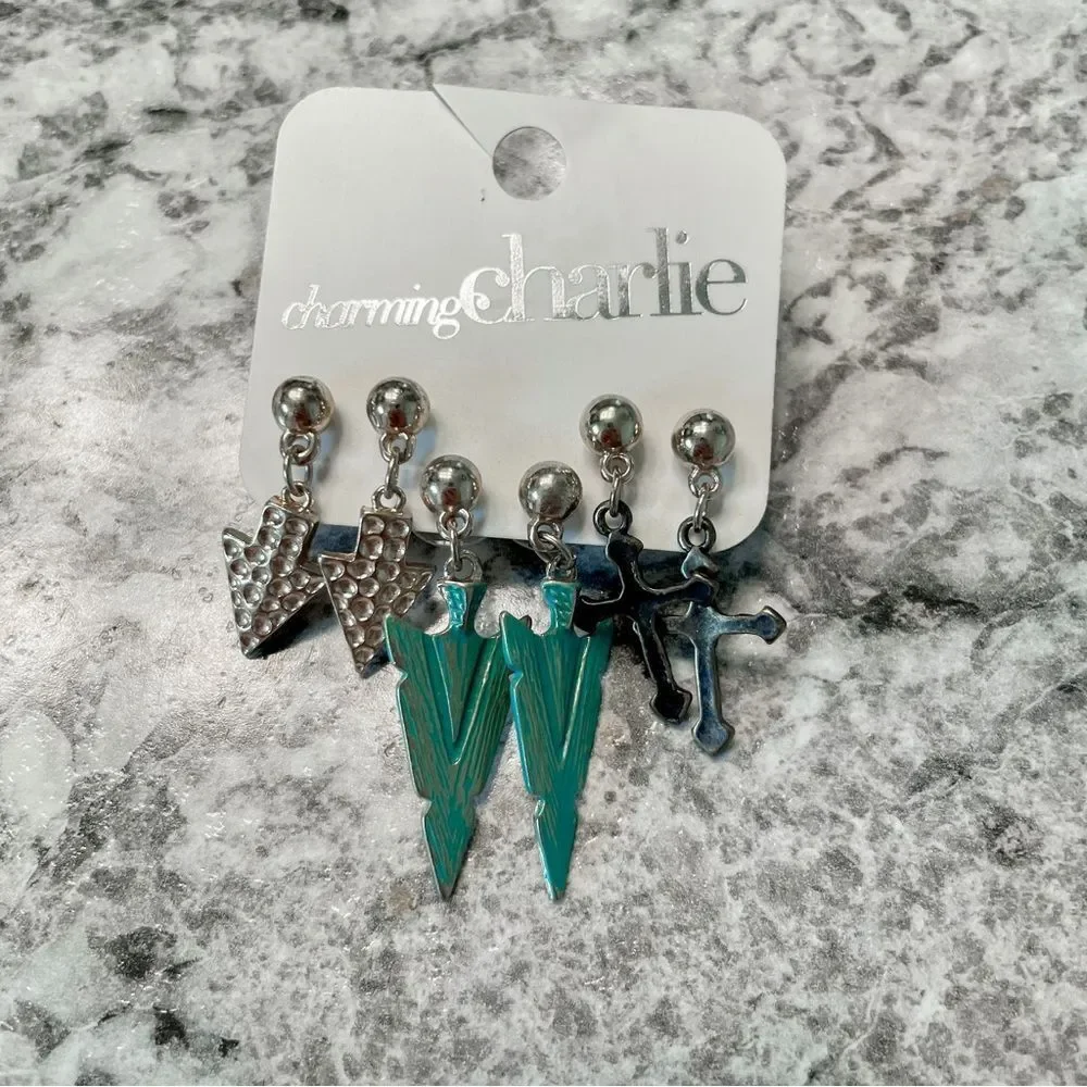 Arrow and Cross Dangle Stud Earrings